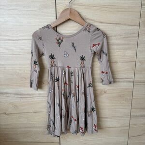 Kyte BABY Tan Floral & Mushroom Long-Sleeve Dress